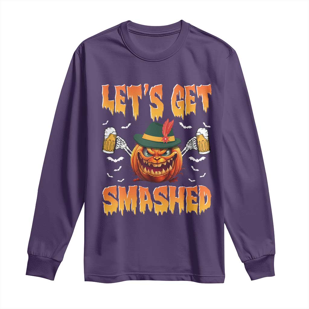 Funny Let's Get Smashed Long Sleeve Shirt Oktoberfest Pumpkin Beer Tyrolean Hat TS11 Purple Print Your Wear