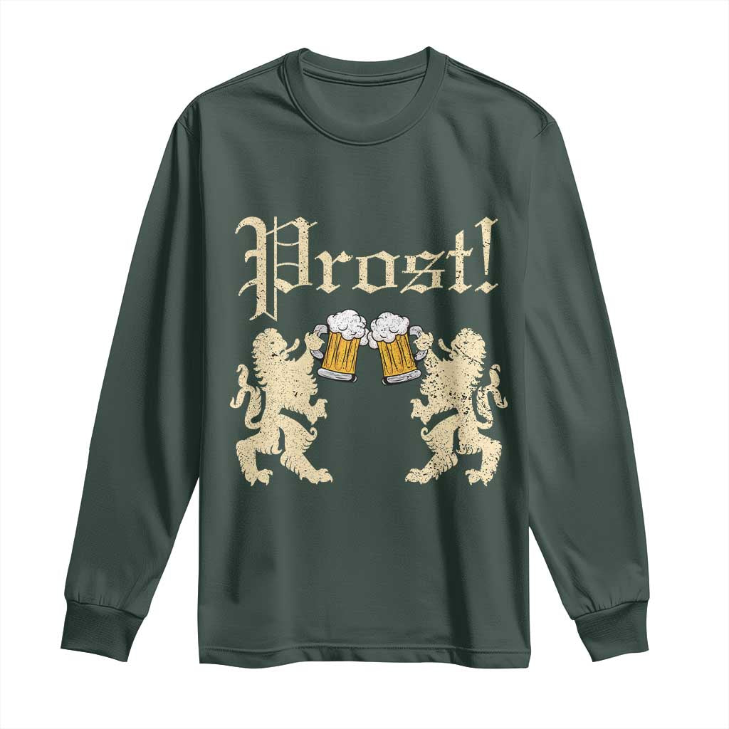 German Prost Long Sleeve Shirt Lion Cheers Beer Drinking Oktoberfest TS11 Dark Forest Green Print Your Wear