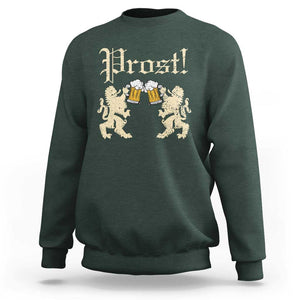 German Prost Sweatshirt Lion Cheers Beer Drinking Oktoberfest TS11 Dark Forest Green Print Your Wear