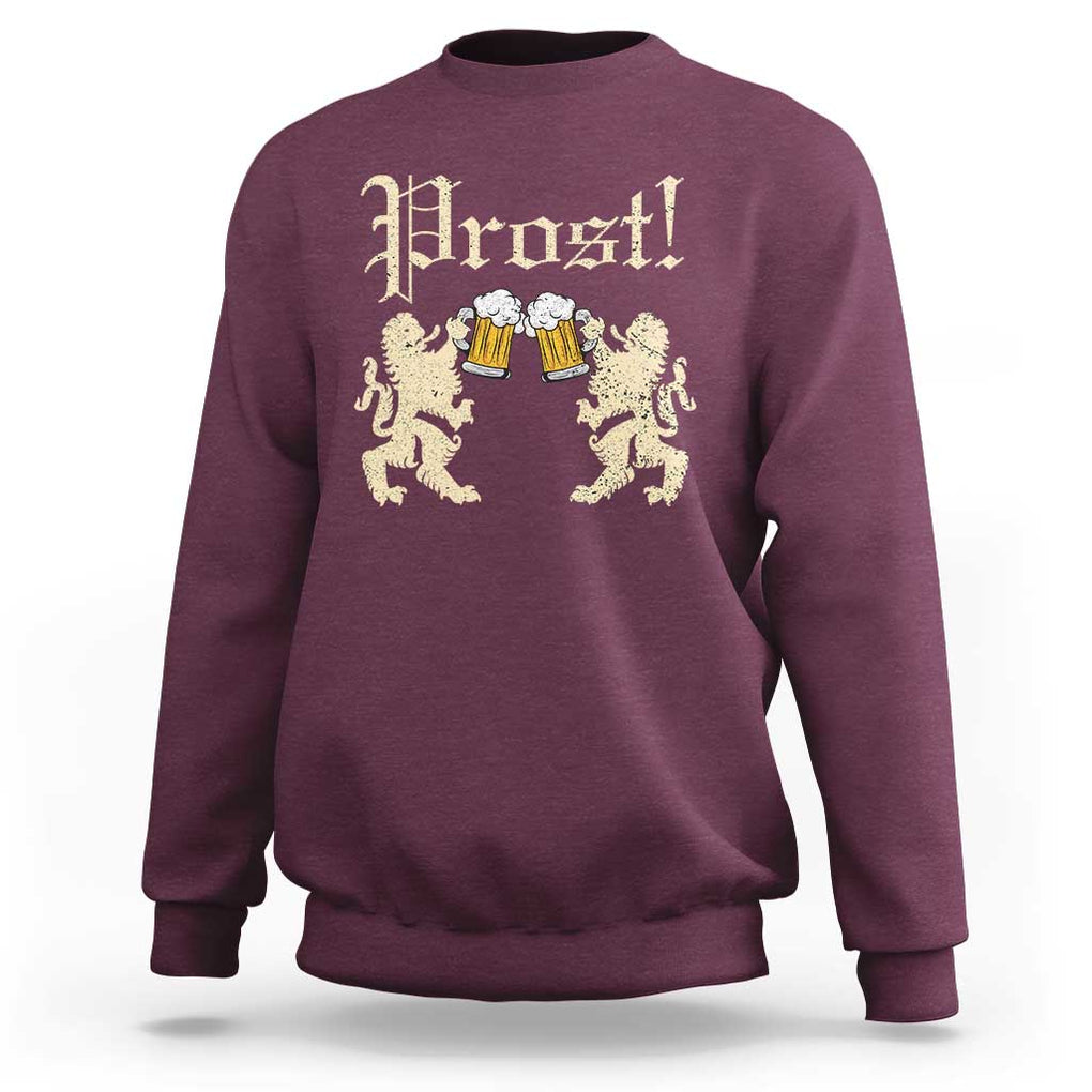 German Prost Sweatshirt Lion Cheers Beer Drinking Oktoberfest TS11 Maroon Print Your Wear