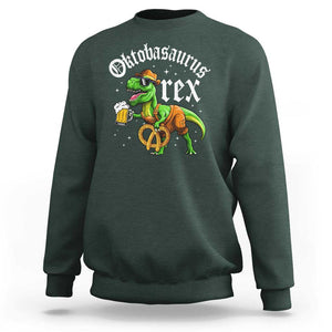 Funny Oktoberfest Dinosaur Sweatshirt Oktobasaurus Rex Lederhosen Bavarian Beer TS11 Dark Forest Green Print Your Wear