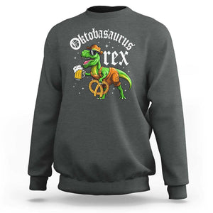 Funny Oktoberfest Dinosaur Sweatshirt Oktobasaurus Rex Lederhosen Bavarian Beer TS11 Dark Heather Print Your Wear