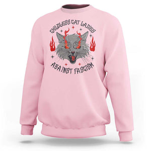 Funny Childless Cat Ladies Against Fascism Sweatshirt Angry Fire Cat Feminist TS11 Light Pink Print Your Wear