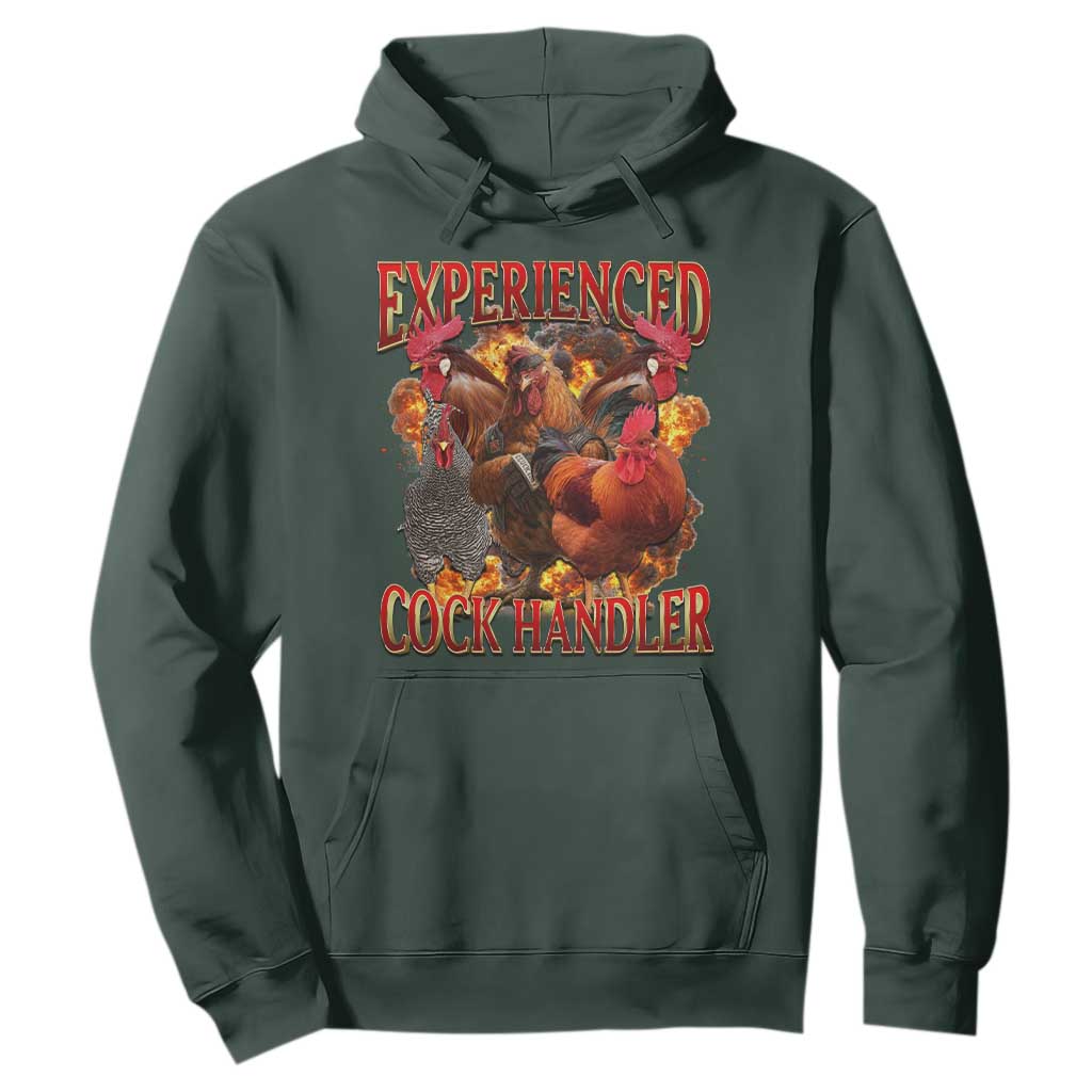 Funny Experienced Cock Handler Hoodie Inappropriate Adult Humor Chicken TS11 Dark Forest Green Print Your Wear