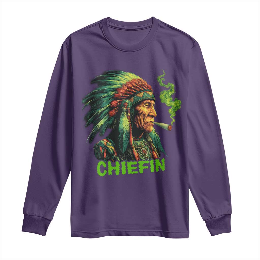 Funny Chiefin Weed Indian Native American Marijuana Long Sleeve Shirt TS11 Purple Print Your Wear