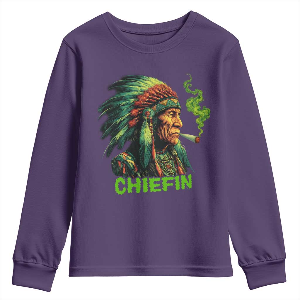 Funny Chiefin Weed Indian Native American Marijuana Youth Sweatshirt TS11 Purple Print Your Wear