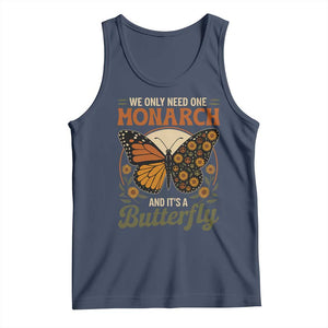 We Only Need One Monarch And Its A Butterfly Tank Top Retro Peace Sign Flowers TS11 Navy Print Your Wear