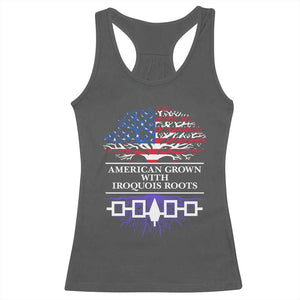American Grown With Iroquois Roots Racerback Tank Top Tree USA Flag TS11 Dark Heather Print Your Wear