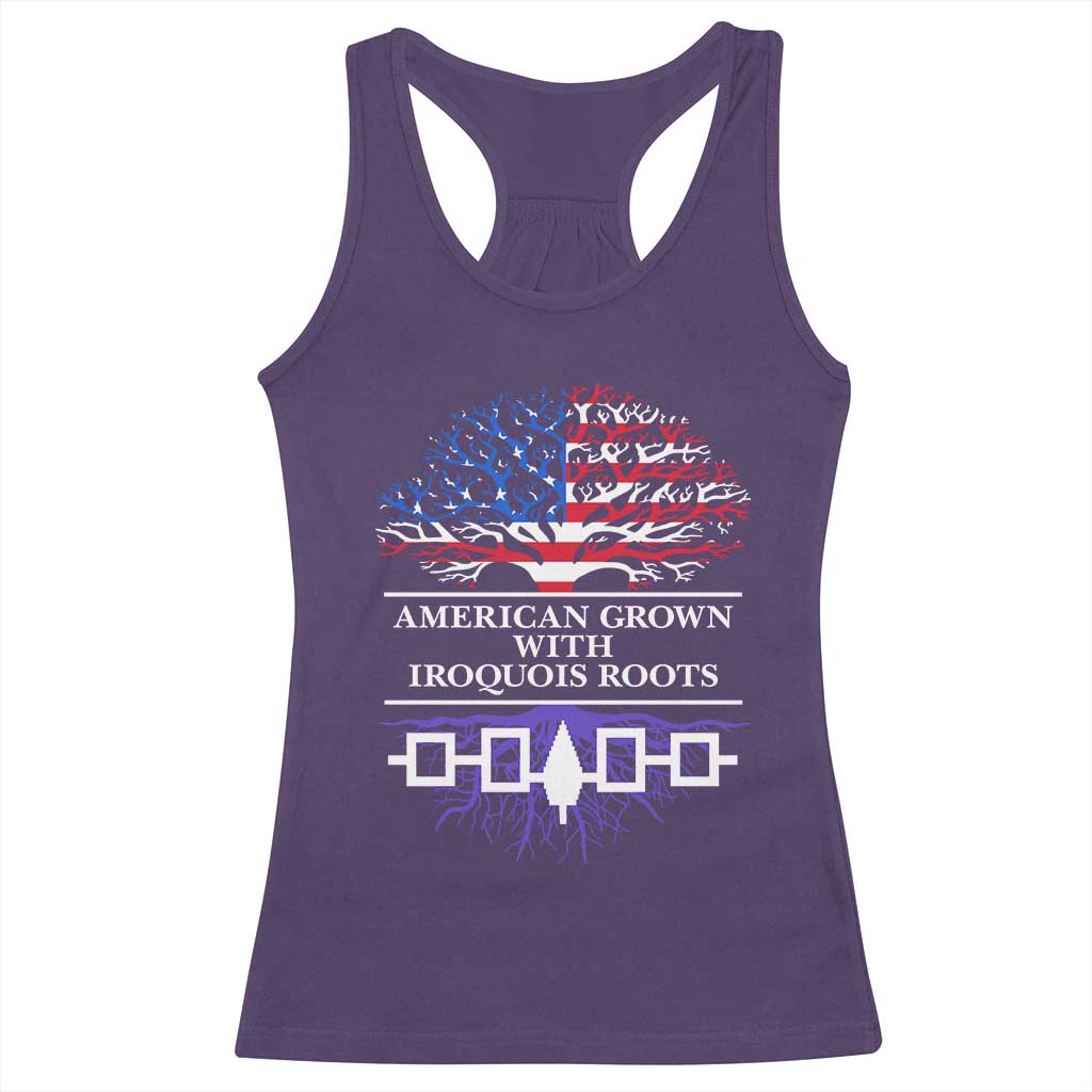 American Grown With Iroquois Roots Racerback Tank Top Tree USA Flag TS11 Purple Print Your Wear