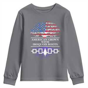 American Grown With Iroquois Roots Youth Sweatshirt Tree USA Flag TS11 Charcoal Print Your Wear