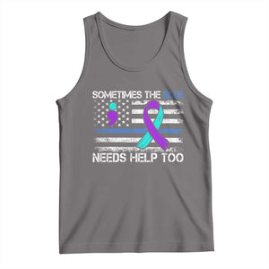 Police Suicide Awareness Tank Top Sometimes The Blue Need Help Too TS11 Deep Heather Print Your Wear