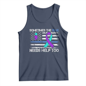 Police Suicide Awareness Tank Top Sometimes The Blue Need Help Too TS11 Navy Print Your Wear