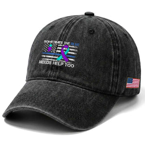 Police Suicide Awareness Washed Cotton Baseball Cap Sometimes The Blue Need Help Too TS11 Print Your Wear
