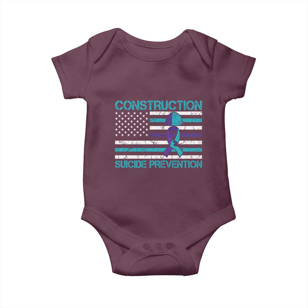 Construction Suicide Prevention Awareness Baby Onesie Mental Health American Flag TS11 Maroon Print Your Wear