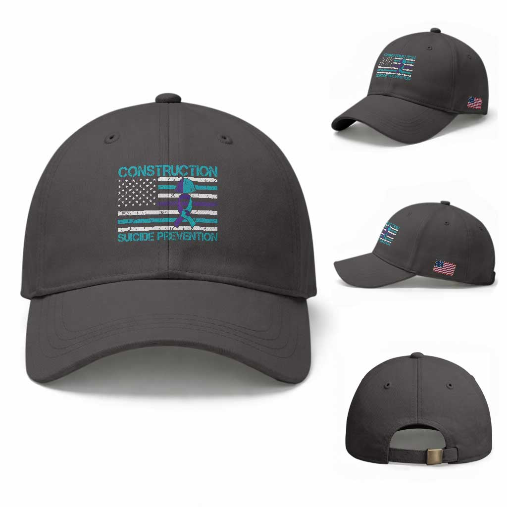 Construction Suicide Prevention Awareness Baseball Cap Mental Health American Flag TS11 Baseball Cap Universal Fit Dark Gray Print Your Wear