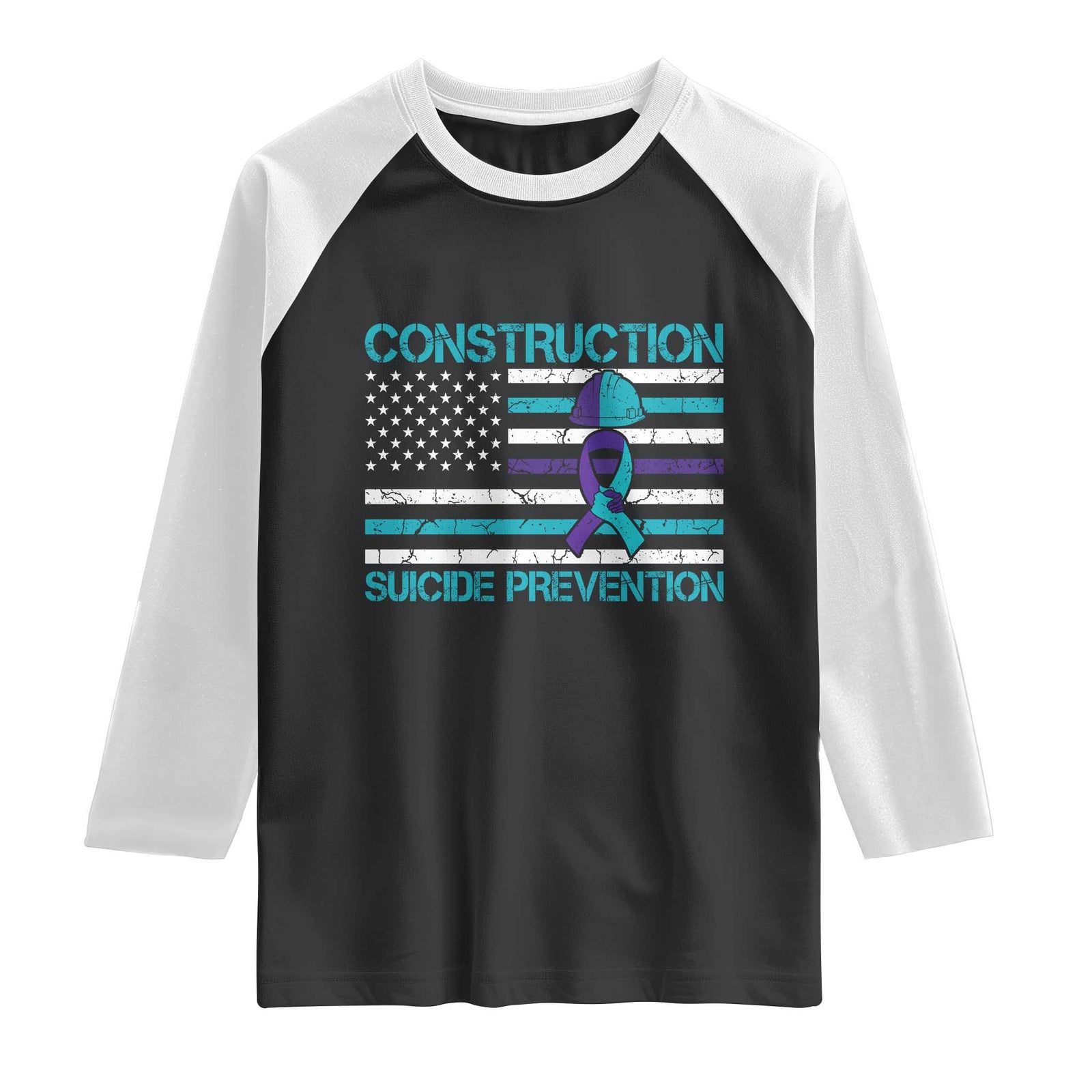 Construction Suicide Prevention Awareness Raglan Shirt Mental Health American Flag TS11 Black White Print Your Wear