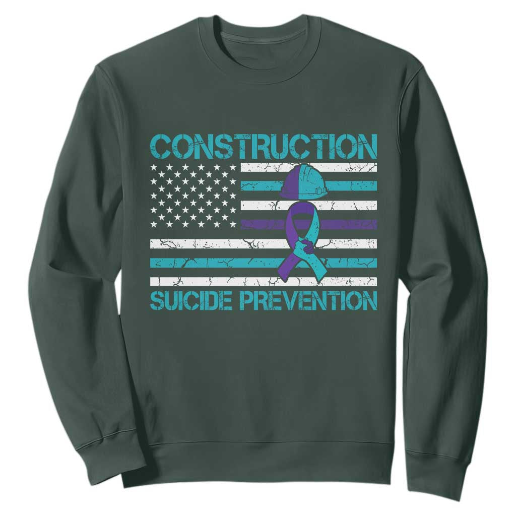Construction Suicide Prevention Awareness Sweatshirt Mental Health American Flag TS11 Dark Forest Green Print Your Wear