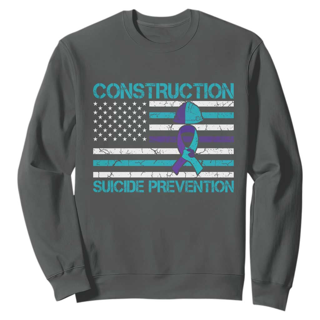 Construction Suicide Prevention Awareness Sweatshirt Mental Health American Flag TS11 Dark Heather Print Your Wear