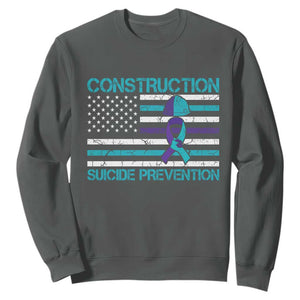Construction Suicide Prevention Awareness Sweatshirt Mental Health American Flag TS11 Dark Heather Print Your Wear