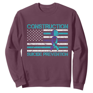 Construction Suicide Prevention Awareness Sweatshirt Mental Health American Flag TS11 Maroon Print Your Wear