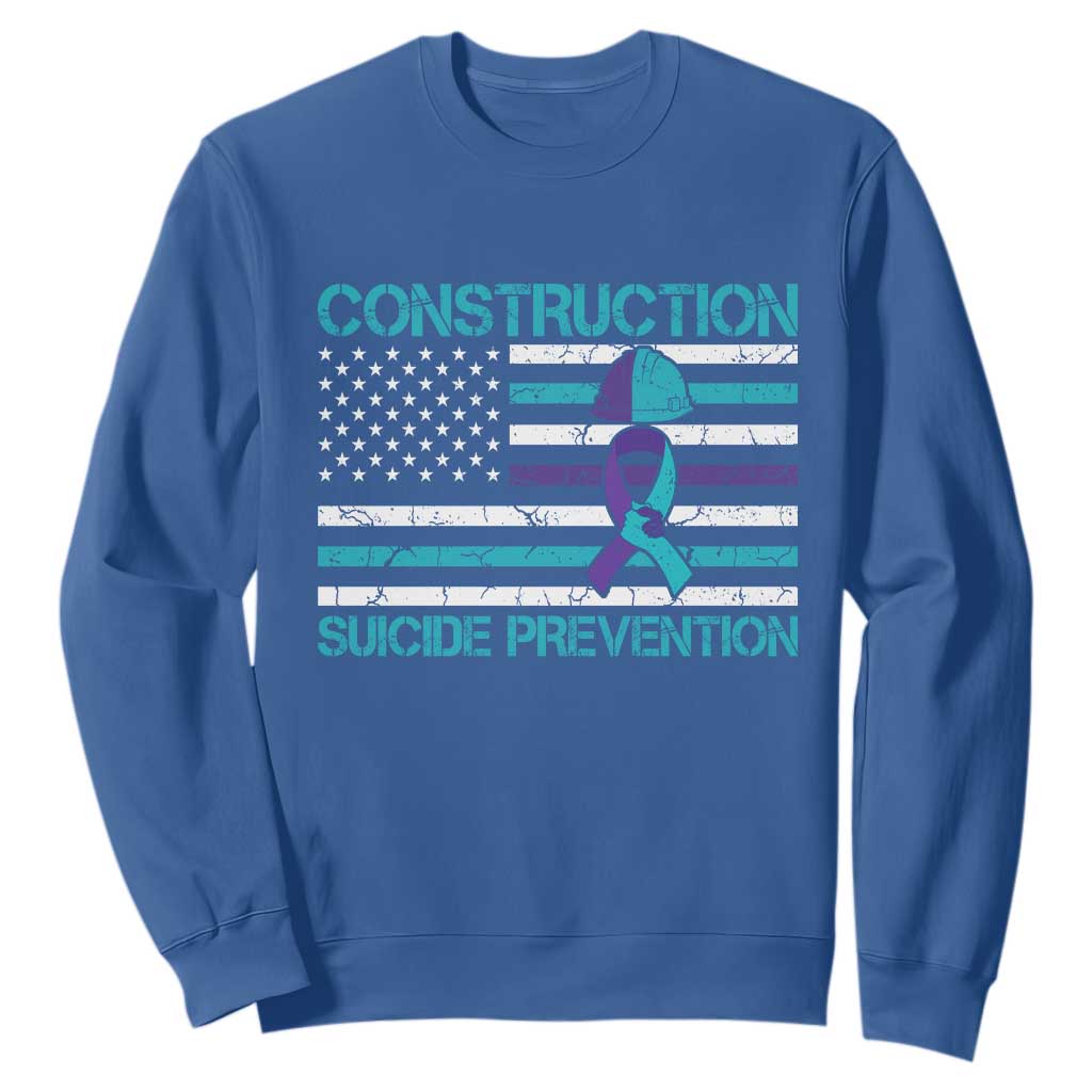 Construction Suicide Prevention Awareness Sweatshirt Mental Health American Flag TS11 Royal Blue Print Your Wear