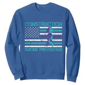 Construction Suicide Prevention Awareness Sweatshirt Mental Health American Flag TS11 Royal Blue Print Your Wear