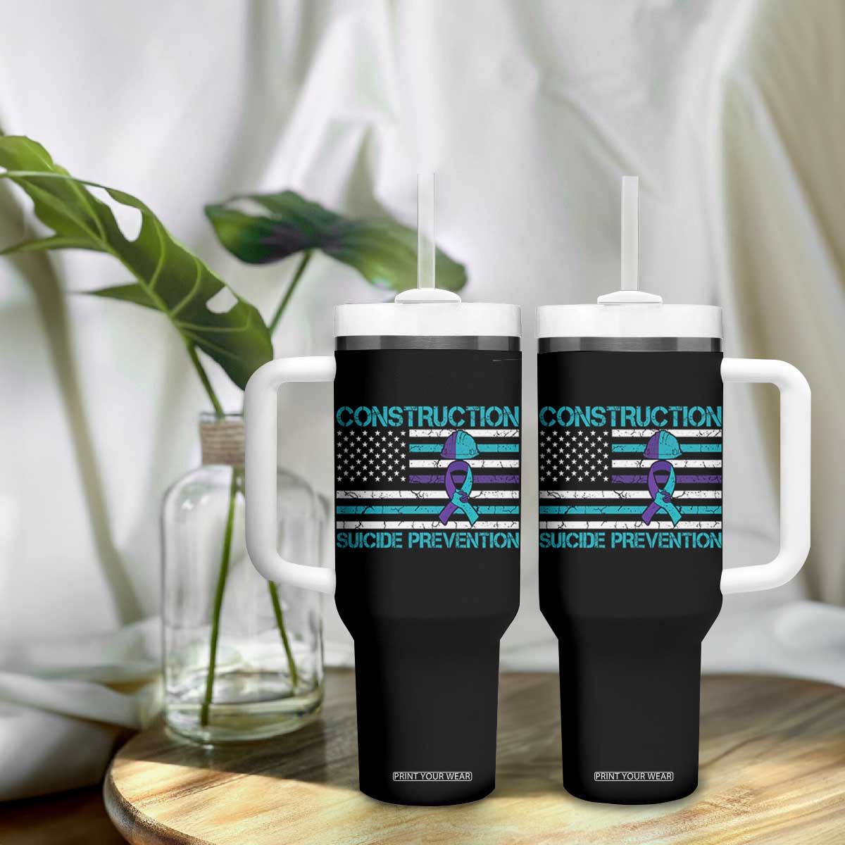 Construction Suicide Prevention Awareness Tumbler With Handle Mental Health American Flag TS11 Print Your Wear