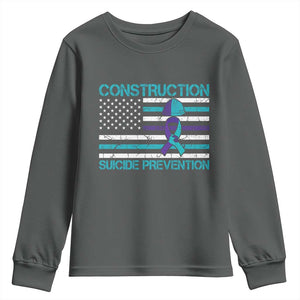 Construction Suicide Prevention Awareness Youth Sweatshirt Mental Health American Flag TS11 Dark Heather Print Your Wear