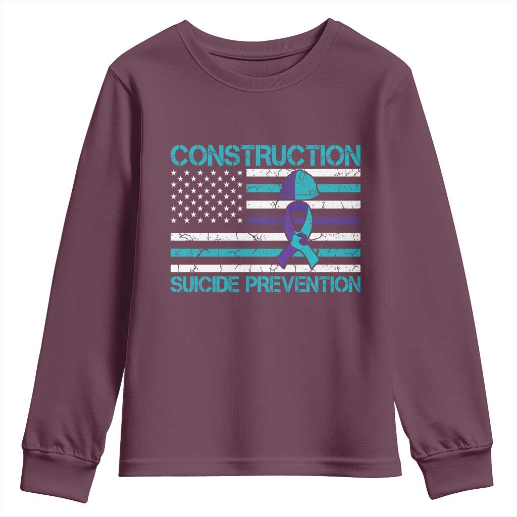 Construction Suicide Prevention Awareness Youth Sweatshirt Mental Health American Flag TS11 Maroon Print Your Wear
