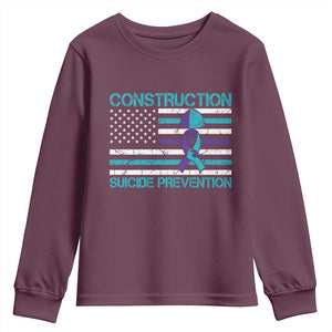Construction Suicide Prevention Awareness Youth Sweatshirt Mental Health American Flag TS11 Maroon Print Your Wear