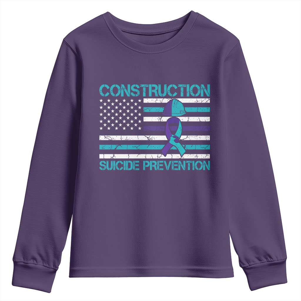 Construction Suicide Prevention Awareness Youth Sweatshirt Mental Health American Flag TS11 Purple Print Your Wear