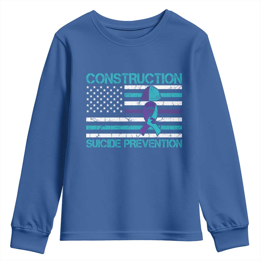 Construction Suicide Prevention Awareness Youth Sweatshirt Mental Health American Flag TS11 Royal Blue Print Your Wear