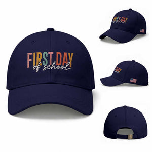 First Day of School Teacher Student Baseball Cap Funny Back to School Retro TS11 Baseball Cap Universal Fit Dark Blue Print Your Wear