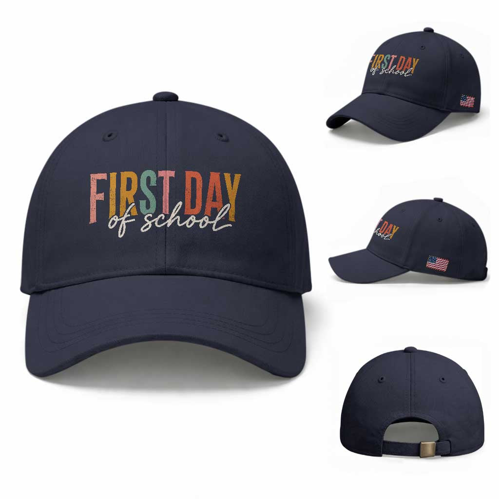 First Day of School Teacher Student Baseball Cap Funny Back to School Retro TS11 Baseball Cap Universal Fit Navy Print Your Wear