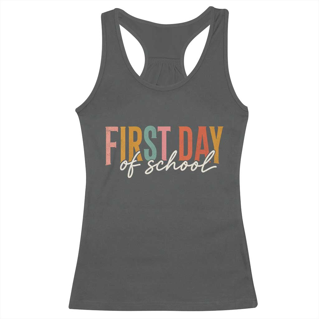 First Day of School Teacher Student Racerback Tank Top Funny Back to School Retro TS11 Dark Heather Print Your Wear