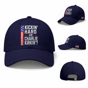 Funny Kickin Hard Or Kirkin US Political Baseball Cap Vintage American Flag TS11 Baseball Cap Universal Fit Dark Blue Print Your Wear