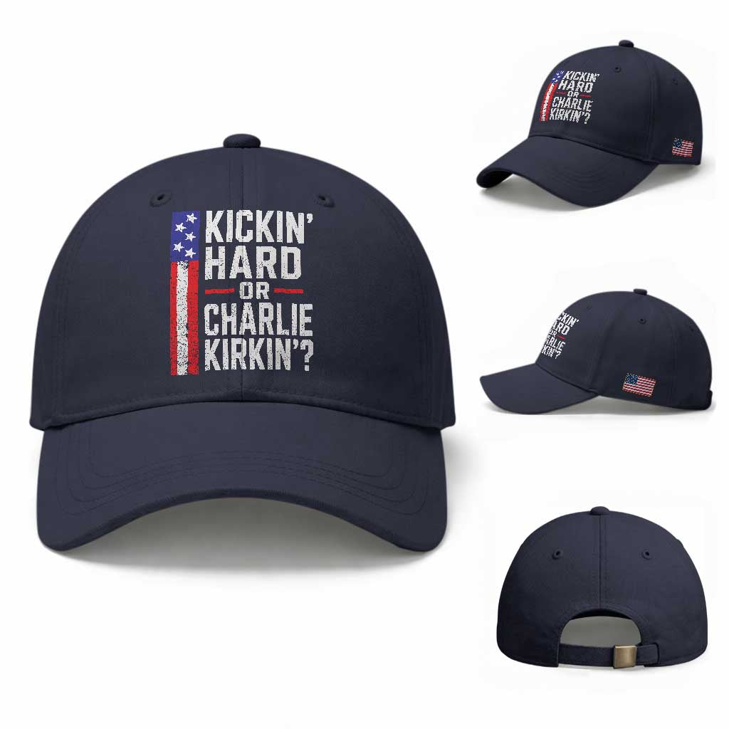 Funny Kickin Hard Or Kirkin US Political Baseball Cap Vintage American Flag TS11 Baseball Cap Universal Fit Navy Print Your Wear