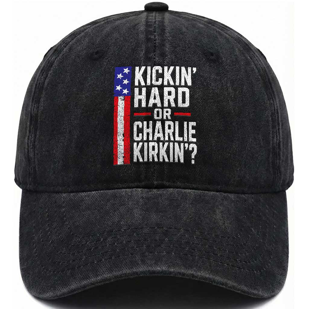 Funny Kickin Hard Or Kirkin US Political Washed Cotton Baseball Cap Vintage American Flag TS11 Print Your Wear