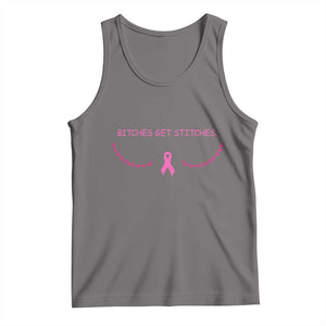 Funny Breast Cancer Awareness Tank Top Bitches Get Stitches Pink Ribbon TS11 Deep Heather Print Your Wear