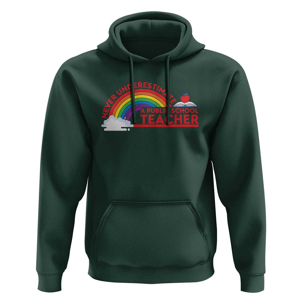 Tim Walz Hoodie Never Underestimate A Public School Teacher Rainbow Apple Book TS11 Dark Forest Green Print Your Wear
