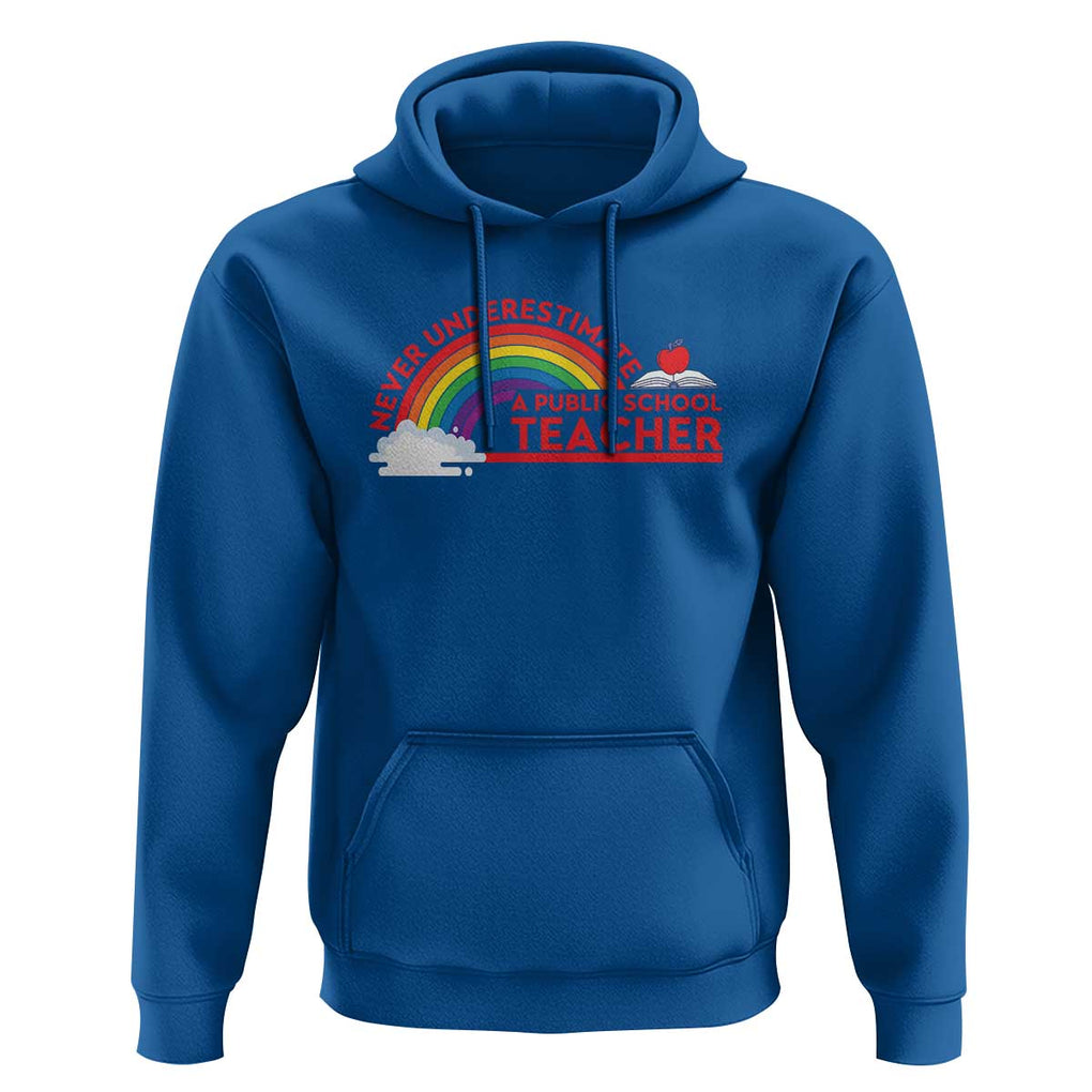 Tim Walz Hoodie Never Underestimate A Public School Teacher Rainbow Apple Book TS11 Royal Blue Print Your Wear