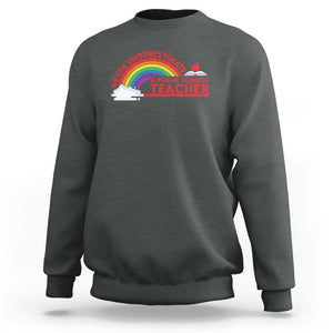 Tim Walz Sweatshirt Never Underestimate A Public School Teacher Rainbow Apple Book TS11 Dark Heather Print Your Wear