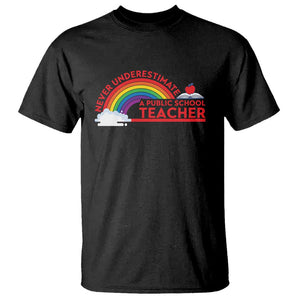 Tim Walz T Shirt Never Underestimate A Public School Teacher Rainbow Apple Book TS11 Black Print Your Wear