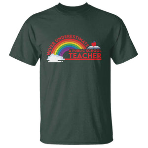 Tim Walz T Shirt Never Underestimate A Public School Teacher Rainbow Apple Book TS11 Dark Forest Green Print Your Wear