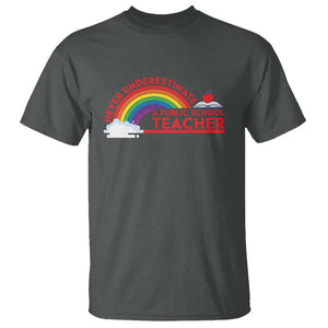 Tim Walz T Shirt Never Underestimate A Public School Teacher Rainbow Apple Book TS11 Dark Heather Print Your Wear