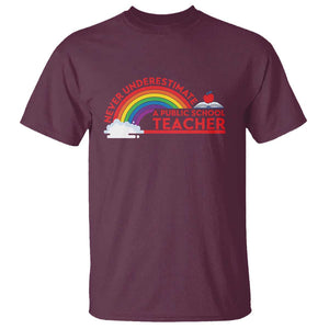 Tim Walz T Shirt Never Underestimate A Public School Teacher Rainbow Apple Book TS11 Maroon Print Your Wear