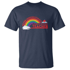 Tim Walz T Shirt Never Underestimate A Public School Teacher Rainbow Apple Book TS11 Navy Print Your Wear