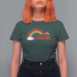 Tim Walz T Shirt For Women Never Underestimate A Public School Teacher Rainbow Apple Book TS11 Dark Forest Green Print Your Wear