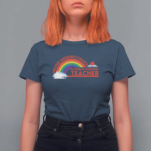 Tim Walz T Shirt For Women Never Underestimate A Public School Teacher Rainbow Apple Book TS11 Navy Print Your Wear