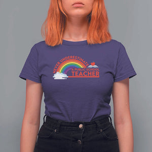 Tim Walz T Shirt For Women Never Underestimate A Public School Teacher Rainbow Apple Book TS11 Purple Print Your Wear